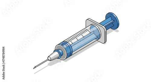 Medical syringe with blue accents for healthcare and scientific imagery