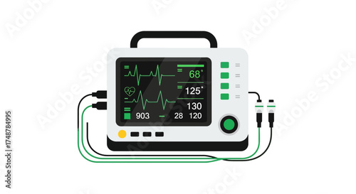 Medical vital signs monitor with heartbeat waveform isolated on white