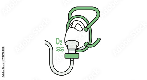 Oxygen Mask Illustration Showing Respiratory Aid in Green and White Hues