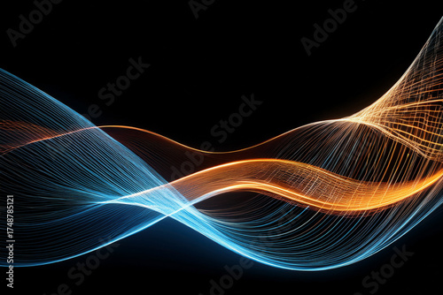 Abstract technology background with flowing data stream and glowing wave, Digital communication or network concept