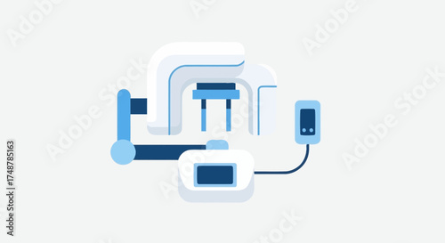 Simplified dental panoramic radiograph machine illustration on white backdrop