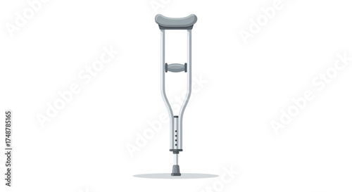 Single adjustable gray crutch isolated on white background illustration