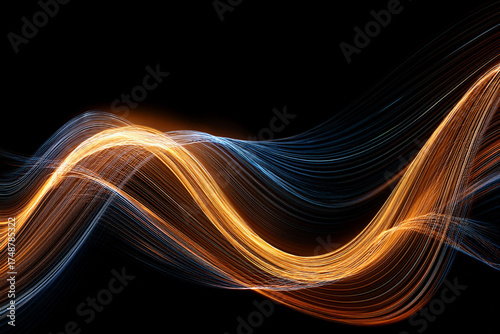 Abstract technology background with flowing data stream and glowing wave, Digital communication or network concept