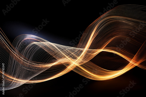 Abstract technology background with flowing data stream and glowing wave, Digital communication or network concept