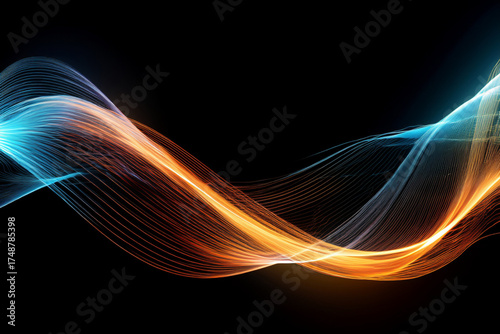 Abstract futuristic background with dynamic flowing digital energy wave and glowing neon lines. Vector technology or science illustration