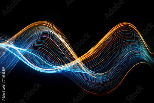 Abstract futuristic background with dynamic flowing digital energy wave and glowing neon lines. Vector technology or science illustration