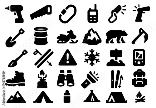 Collection of camping and outdoor equipment icons for adventure enthusiasts and nature lovers