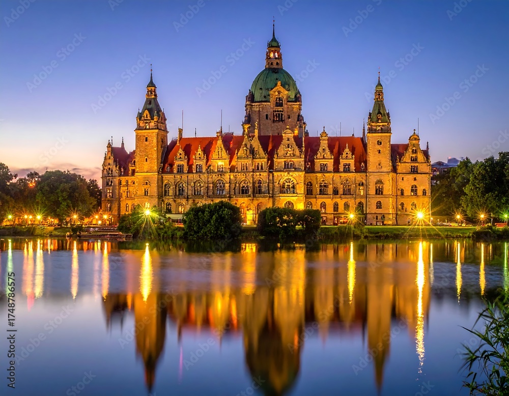 Fototapeta premium Beautiful Bavarian Town Hall at Night.