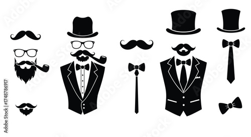 A collection of vintage mustaches facial hair glasses and hats designs