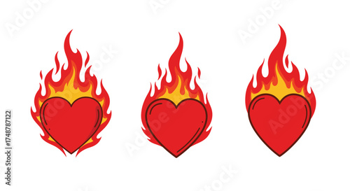 Three burning hearts aflame a fiery illustration of love and passion
