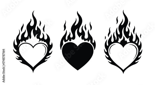 Three black flame hearts a striking symbolic design element