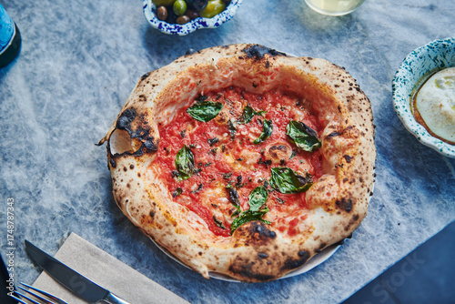 Marinara pizza with basil