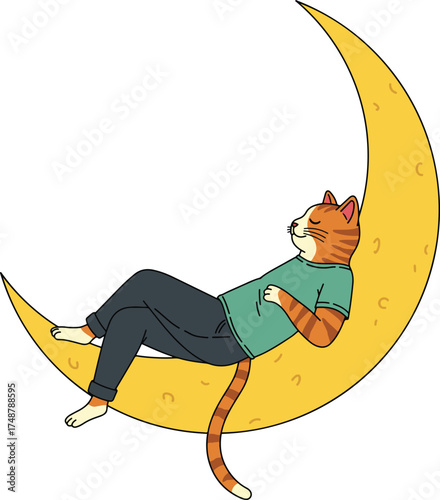 A cat sits peacefully on the moon
