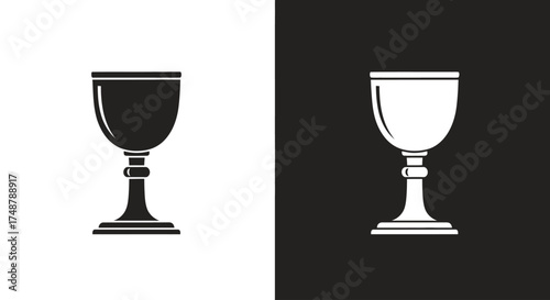 A classic chalice or goblet icon presented in two color variations, black on white and white on black.