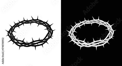 A black and white graphic illustration of the crown of thorns, a Christian symbol of suffering and sacrifice.