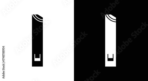 A simple black and white graphic illustration of a musical whistle, isolated on contrasting backgrounds.
