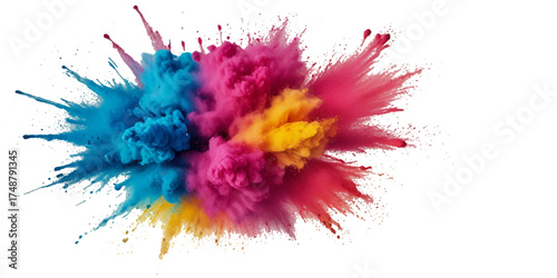 Vector abstract colorful rainbow holi paint and colorful cloud smoke powder explosion isolated on transparent wide panorama background.	
