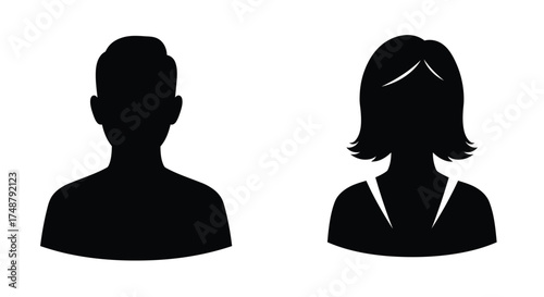 Silhouettes of a man and a woman simple black and white icons