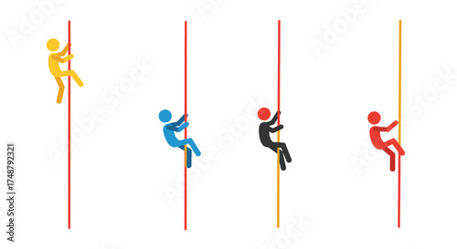 Stick figures climbing vertical lines depicting progress and individual journeys