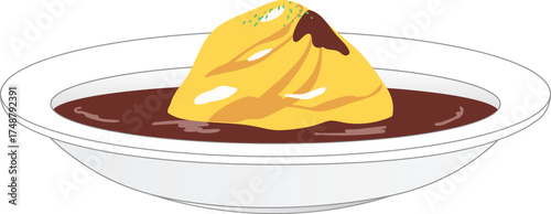 Omelet rice with demi-glace sauce illustration
