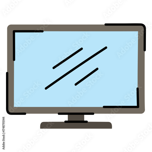 Simple Flat Doodle Television Monitor With Light Blue Screen and Gray Bezel On Transparent Background Celebrating World Television Day