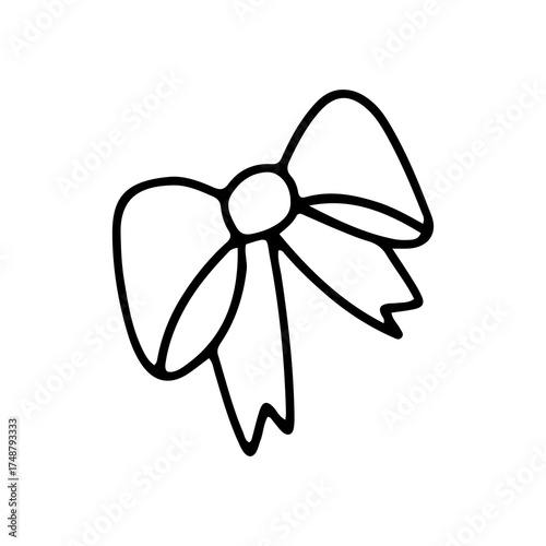 Simple Hand Drawn Outline of a Decorative Bow Isolated on a White Transparent Background