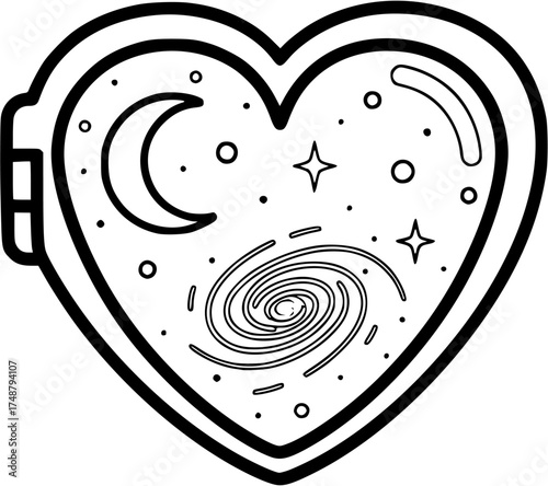 magical celestial heart locket outline drawing
