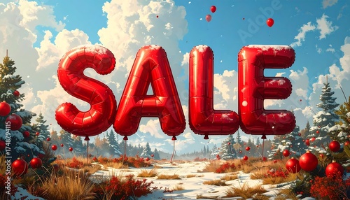 Winter Sale Balloons Festive Scene.