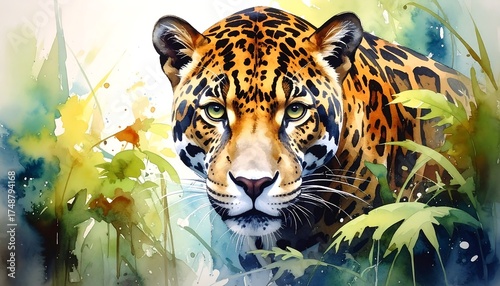 Majestic Jaguar in Lush Jungle.