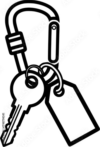 carabiner keychain with key and blank tag
