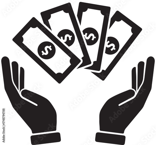 Hands with money, symbol of income and finance