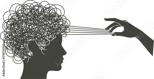 Silhouette of hands smoothing chaotic lines in parent head