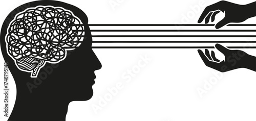 Silhouette of hands smoothing chaotic lines in parent head