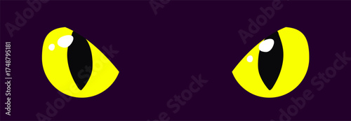 Yellow glowing eyes dark background fantasy magic cartoon animal reptile feline mammal monster demon dragon shiny pupil vector illustration
