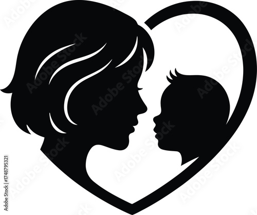 Double Silhouette of Parent and Baby Heads with Connecting Pattern

