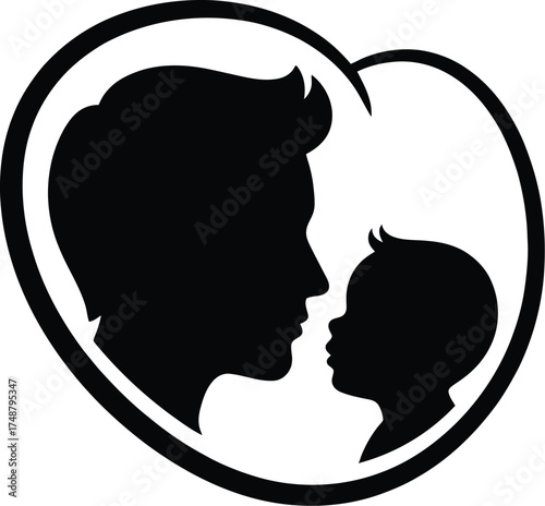 Double Silhouette of Parent and Baby Heads with Connecting Pattern


