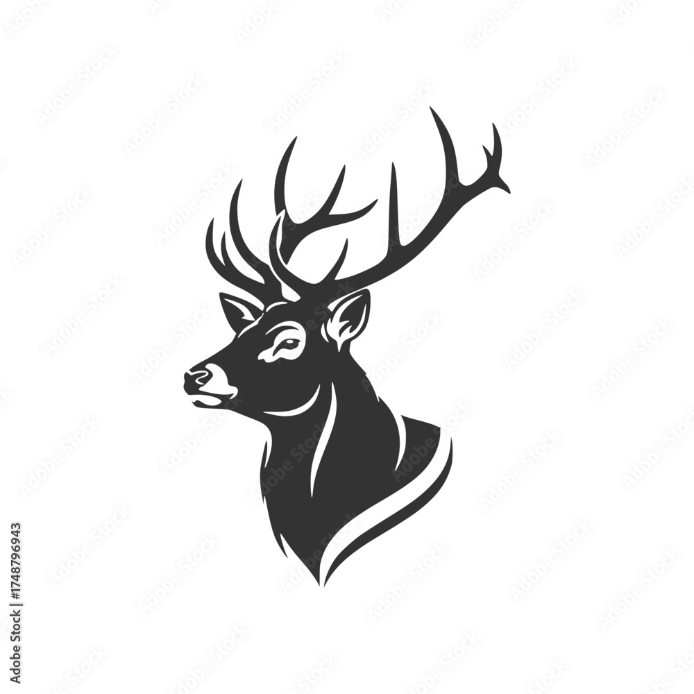 Naklejka premium Majestic Deer Head Vector Illustration for Hunting or Wildlife Conservation Design