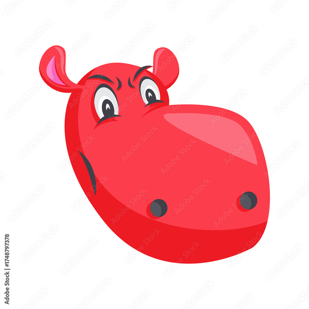 Fototapeta premium Angry Red Hippo Cartoon Character Head With Big Eyes And Ears On Transparent Background Fun And Playful Style