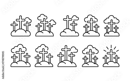 Cross symbol. Three crosses. Calvary. Vector.	
