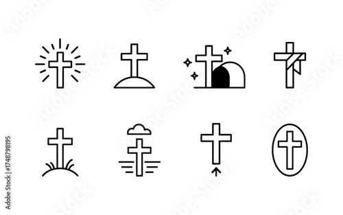 Cross symbol. Three crosses. Calvary. Vector.	
