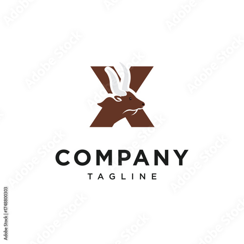Letter X Ankole Watusi Bull Logo Icon Vector