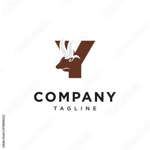 Letter Y Ankole Watusi Bull Logo Icon Vector