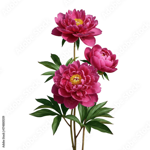 Wallpaper Mural Isolated Pink Peony Flowers Illustration with Green Leaves Torontodigital.ca