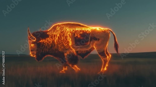 Buffalo silhouette with golden glow