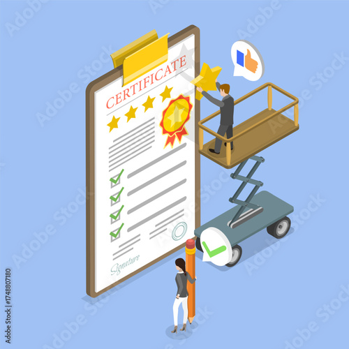 3D Isometric Flat Vector Illustration of Quality Guaranteed, High Standards Control