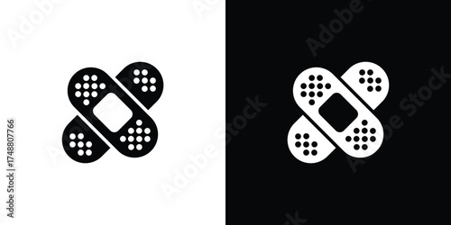 Crossed Bandages Patches With Transparent Background, Black Color, First Aid Icons