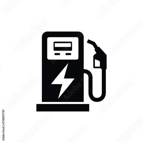Electric Vehicle Charging Station Icon with Lightning Symbol, Isolated