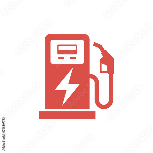 EV Charger Symbol Red Icon Isolated With Transparent Background. Filling Station