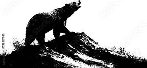 Black and white bear stencil illustration on mountain