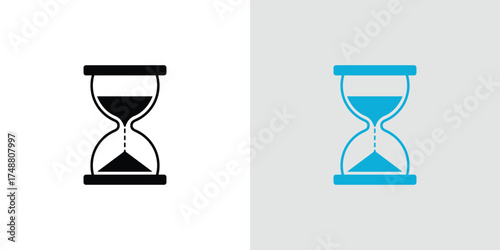 Hourglass Sandglass Design Black Sand Flowing, Cyan Sandglass Time Passing Icon
